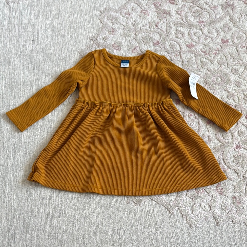 Old Navy | Mustard Long Sleeve Ribbed Dress for Baby Girl